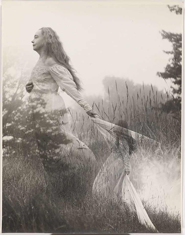 Nell-Dorr-Estate-Collection-Double-exposure portrait-of-elderly-Lillian-Gish-in-field-with-flowing-white-dress-Nell-Dorr-c. 1950s-60s